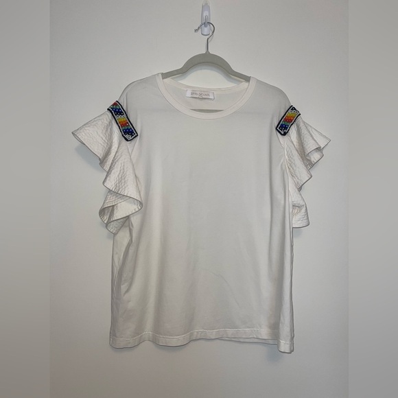 ZAYAN THE LABEL White Rainbow Beaded festival coachella tee top embroidered - Picture 3 of 8